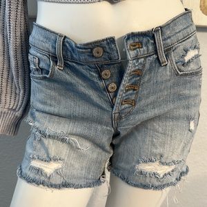 Old Navy Button Fly Destroyed Cuffed Shorts in Light Wash